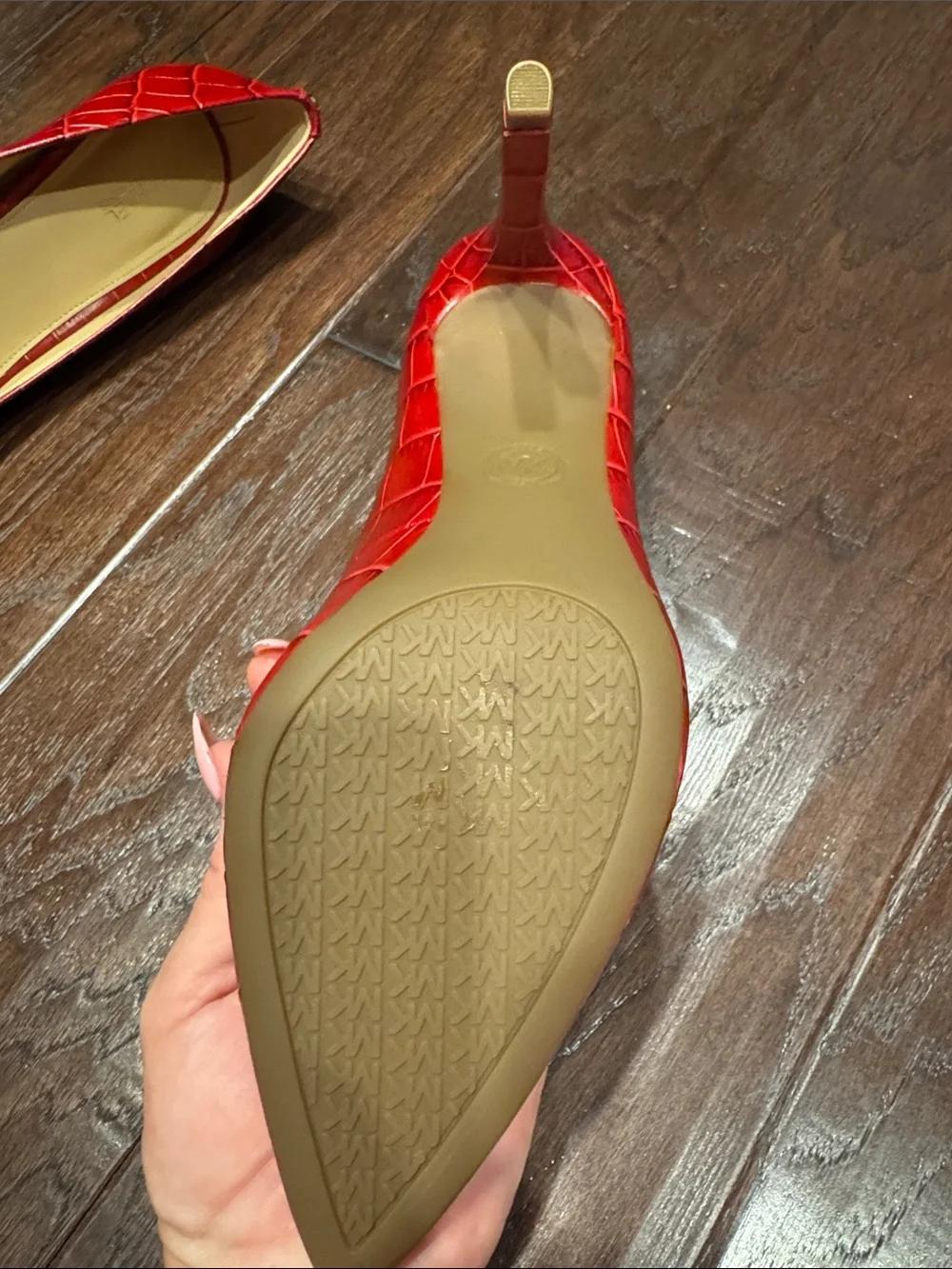 Michael Kors Red Croc-Embossed Pointed-Toe Pumps